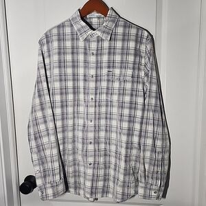 Criquet Corduroy Button Down Shirt Size L White Plaid Pearl Snap Long Sleeve